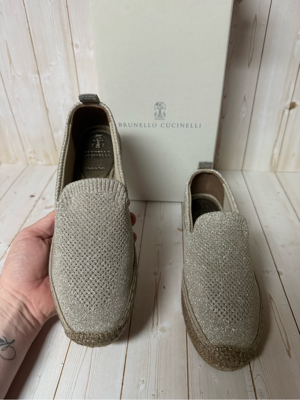 Brunello Cucinelli Monili Detail Metallic Espadrille Flats Sz 38 / 8 - Picture 8 of 12